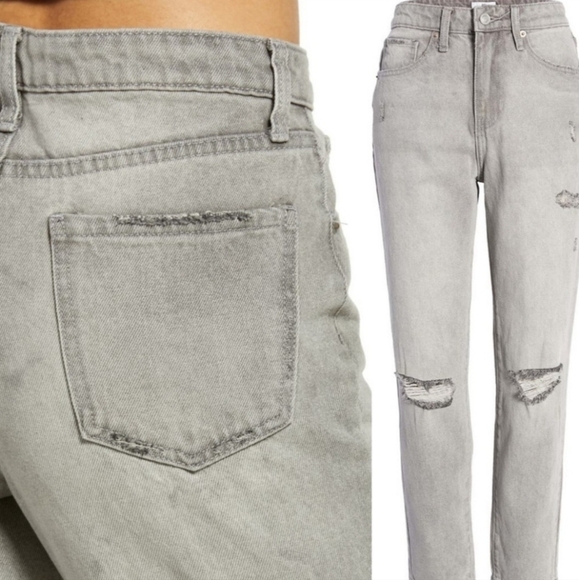 BP High Rise Distressed Mom Jean Women's Waist 26 Grey Busted Knee Rips Cute EUC - Picture 2 of 9